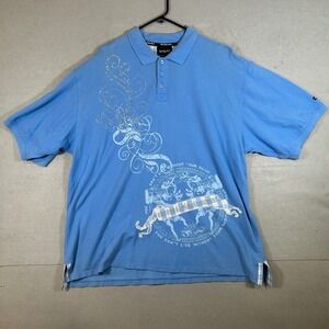 Y2K Crooked Ink Mens 3XL Blue Graphic Polo Shirt Cotton Short Sleeve
